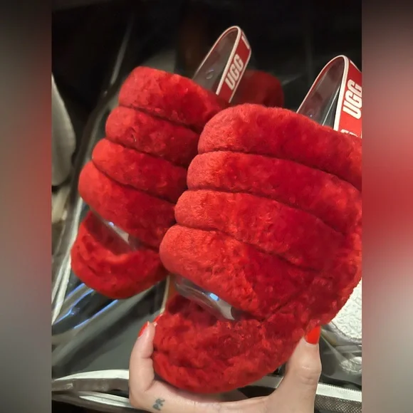 UGG Red Fluff Yeah Slide Slippers - Picture 1 of 3